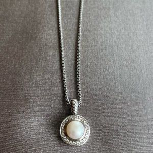 David Yurman Sterling Silver 17" Necklace | Pearl & Diamond Pendant 8N
